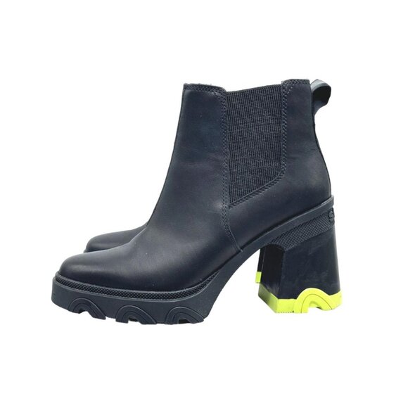 NEW SOREL Leather Brex Heel Chelsea Booties Black/green for women 663mn - Picture 3 of 13